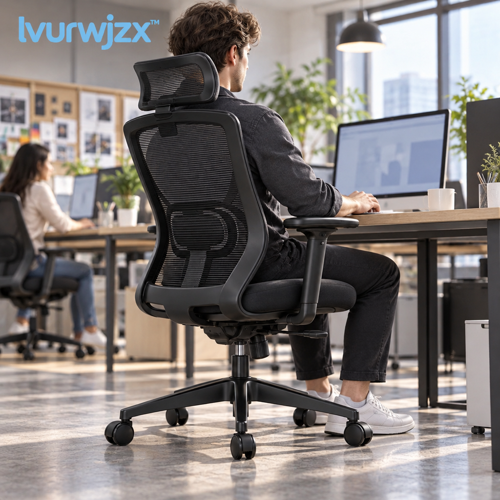 lvurwjzx™ Ergonomic Mesh Office Chair with Headrest - In-use scene