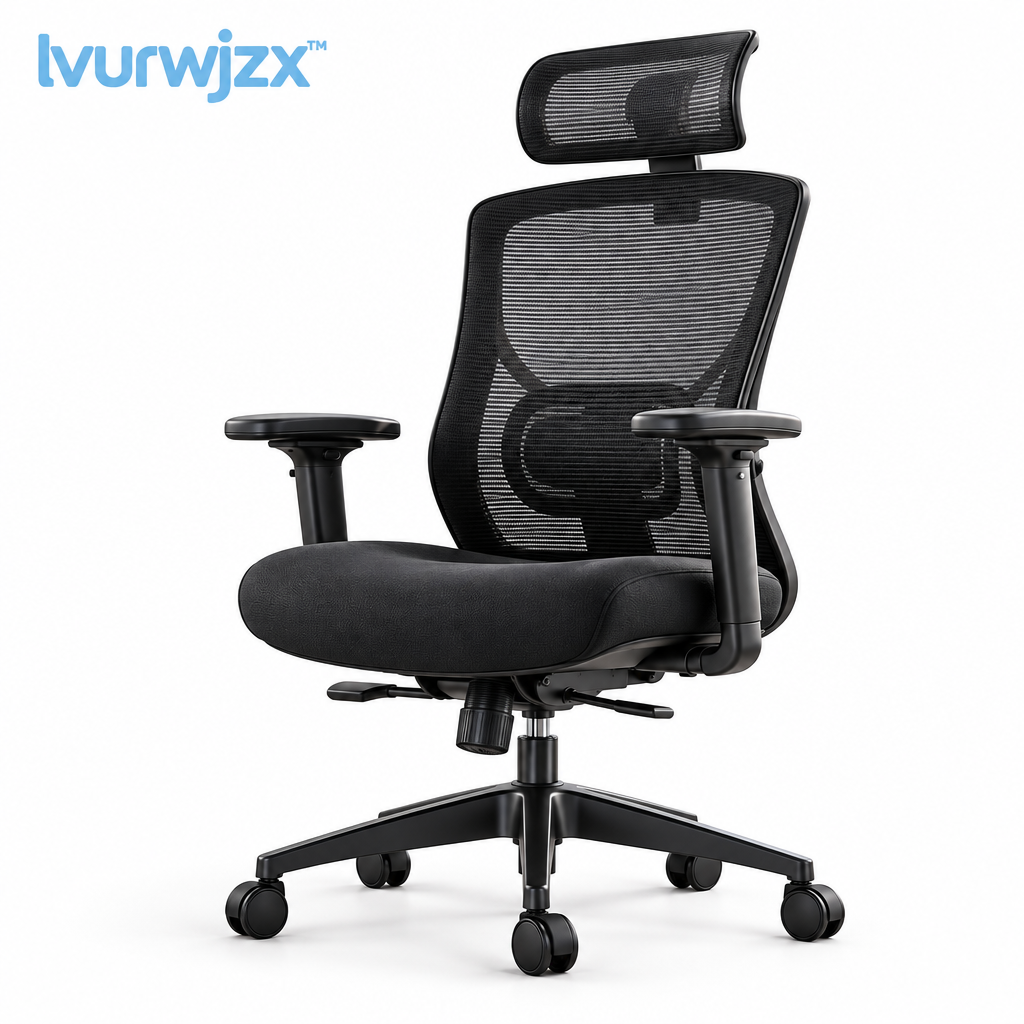 lvurwjzx™ Ergonomic Mesh Office Chair with Headrest - White background product image